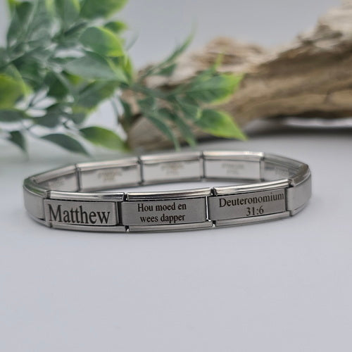 9mm Personalized Scripture Italian Charm Bracelet Deuteronomy 31:6