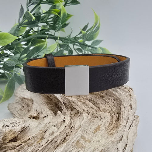 Personalized Brown Pleather Bracelet & Square Slider
