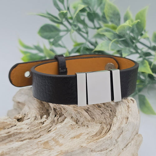 Photo Engraved Pleather Bracelet with Slider Charms