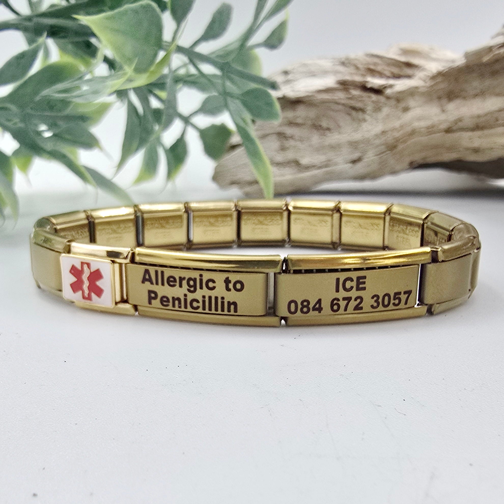 9mm Medical Alert Charm Bracelet Matte Gold