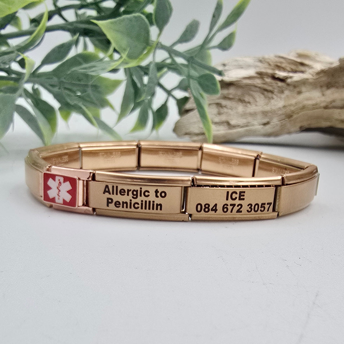 9mm Medical Alert Charm Superlink Bracelet - Matte Rose Gold