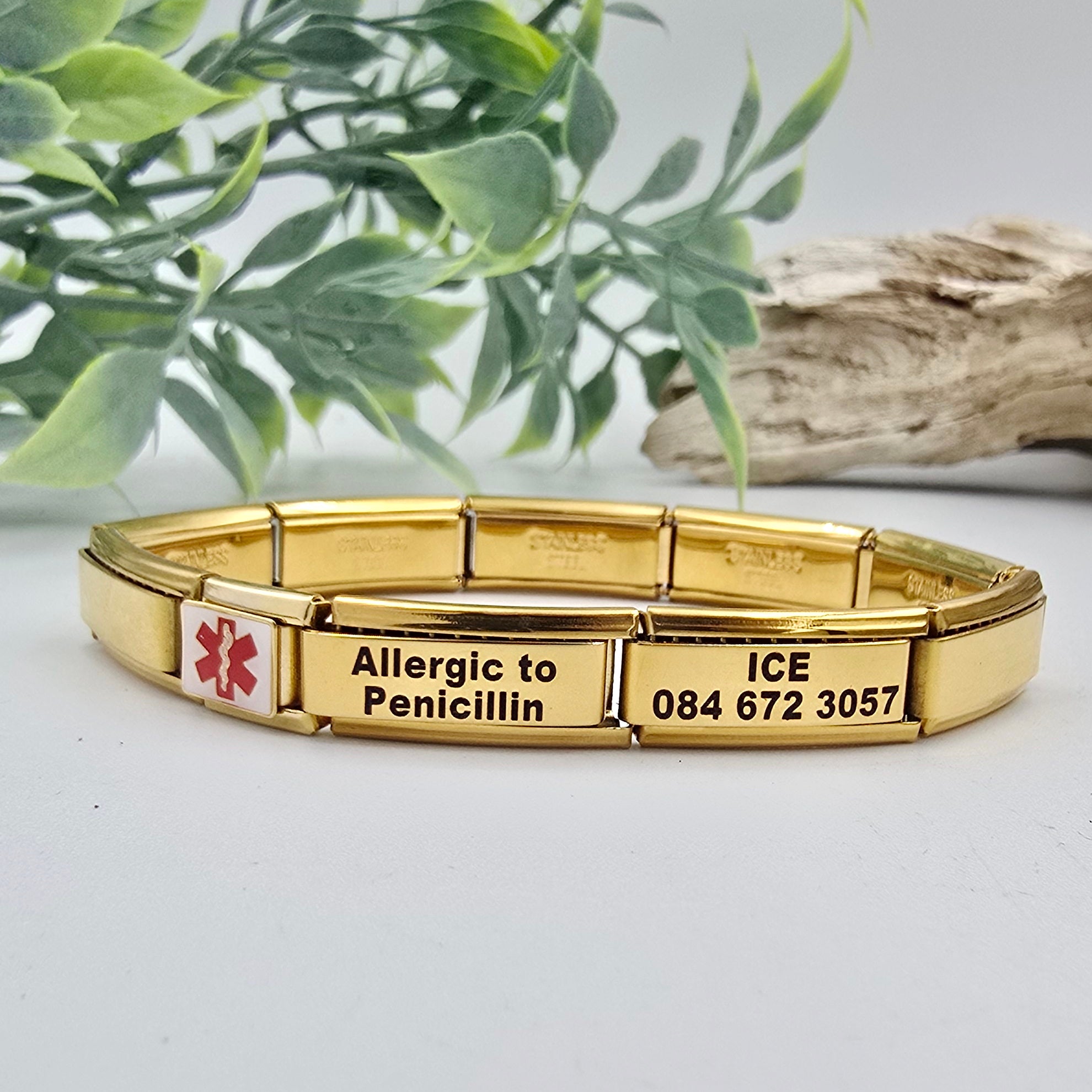 9mm Medical Alert Charm Superlink Bracelet - Gold
