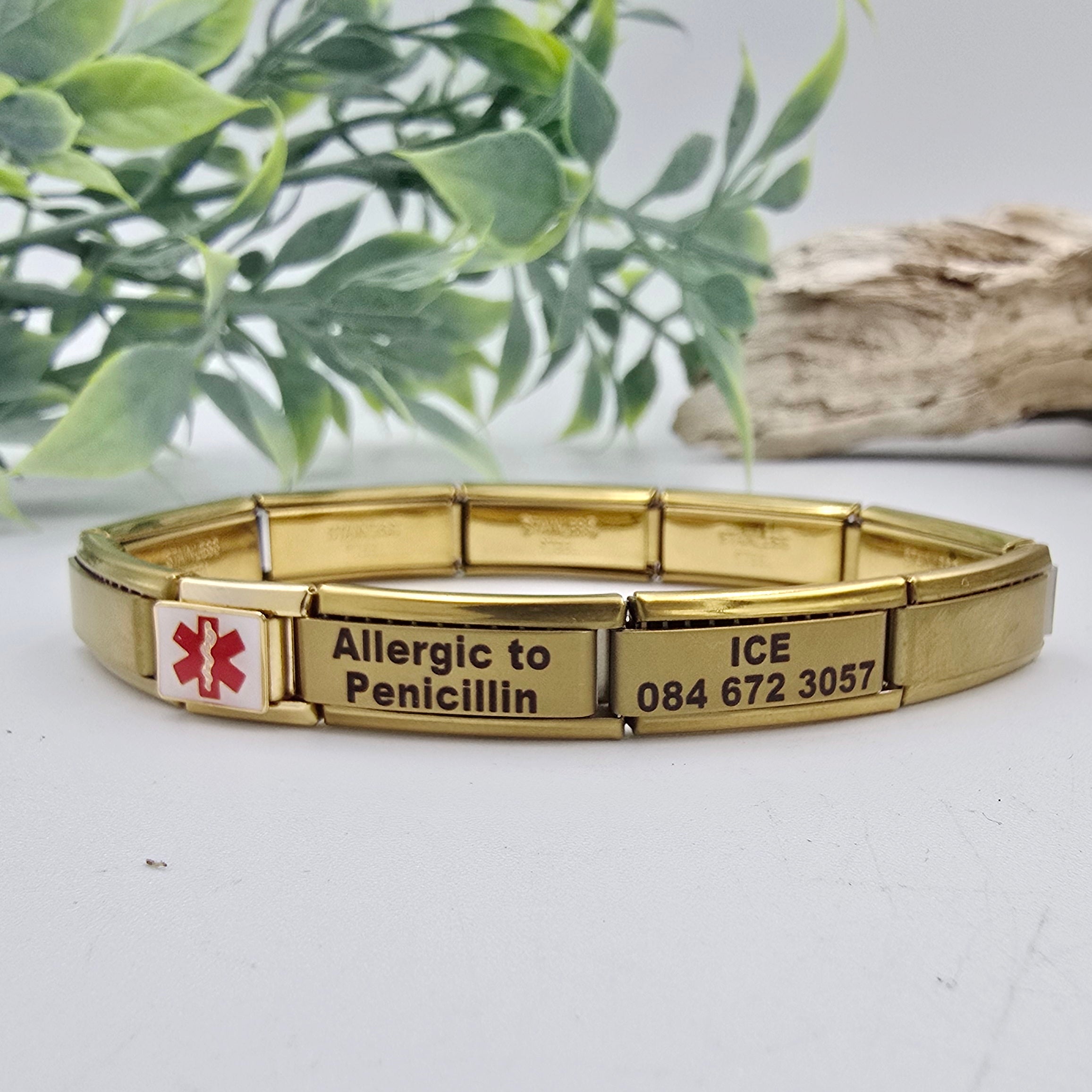 9mm Medical Alert Charm Superlink Bracelet - Matte Gold