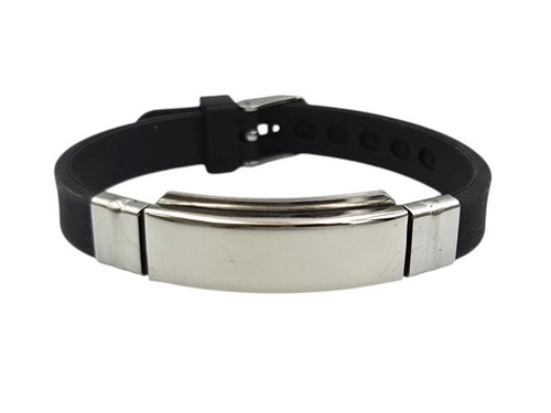 Personalized Engraved Adjustable Black Rubber Bracelet