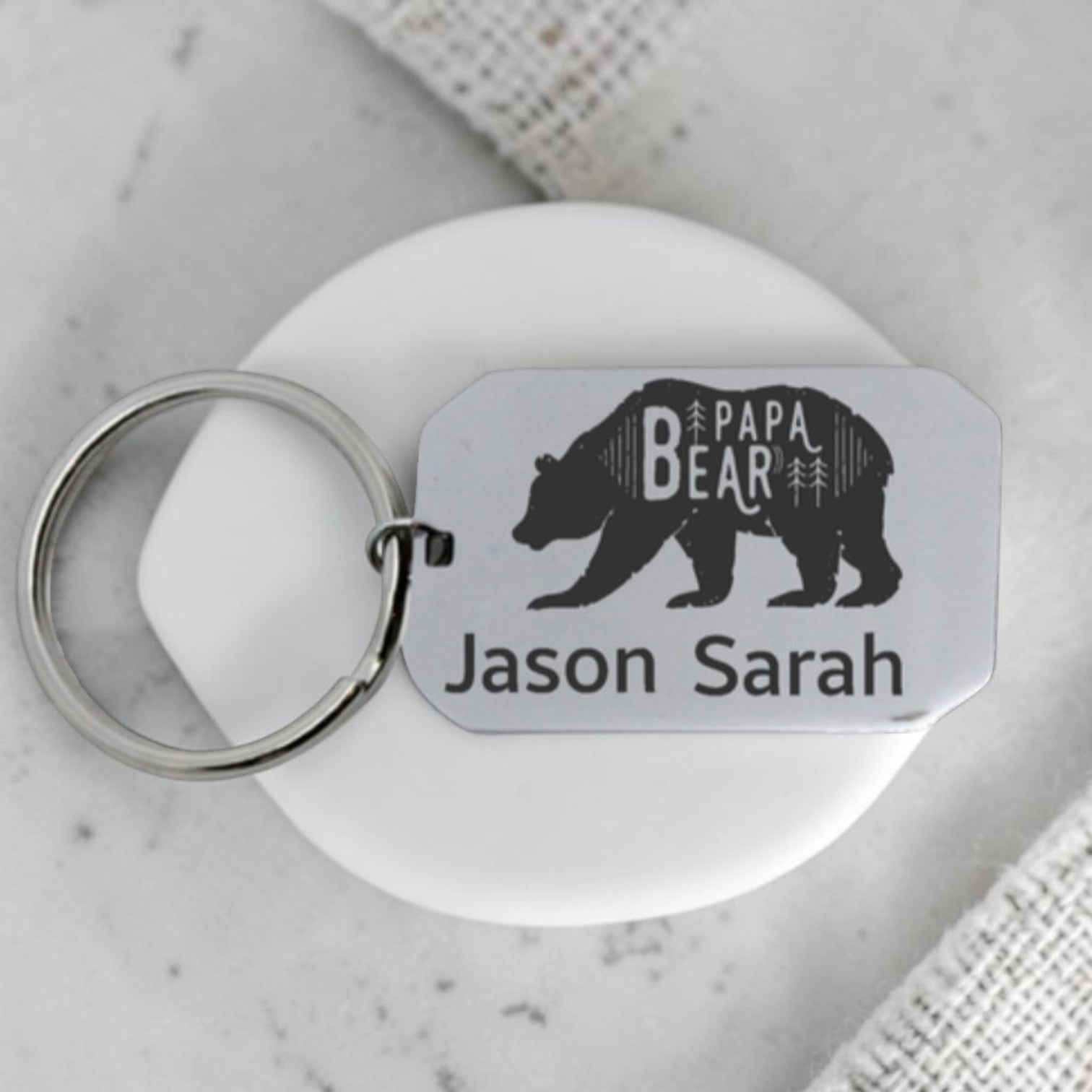 Papa Bear Personalized Engraved Keyring