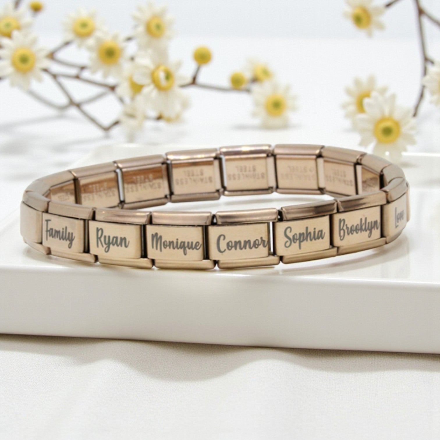 9mm Full Engraved Name Italian Charm Bracelet (Gold Plated)