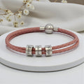 Pink Teacher Rope Bracelet with 3 Custom Engraved Rings