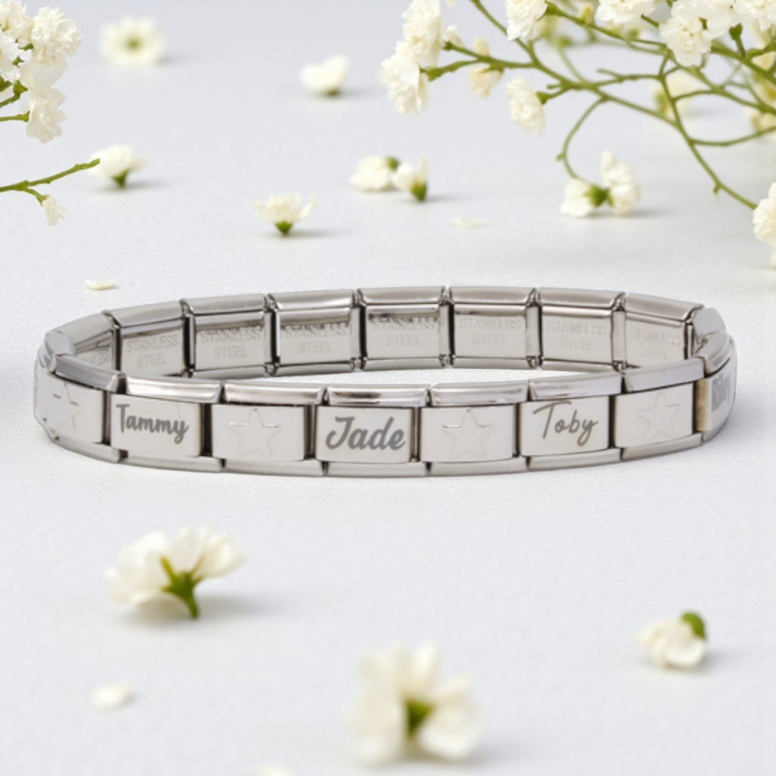 9mm Engraved Star Italian Charm Bracelet