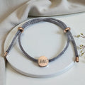 Personalized Grey Rope Bracelet with Rose Gold Charm