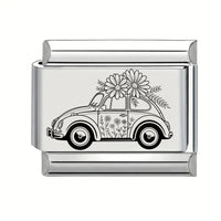 9mm Laser Engraved Charm - Flower Car