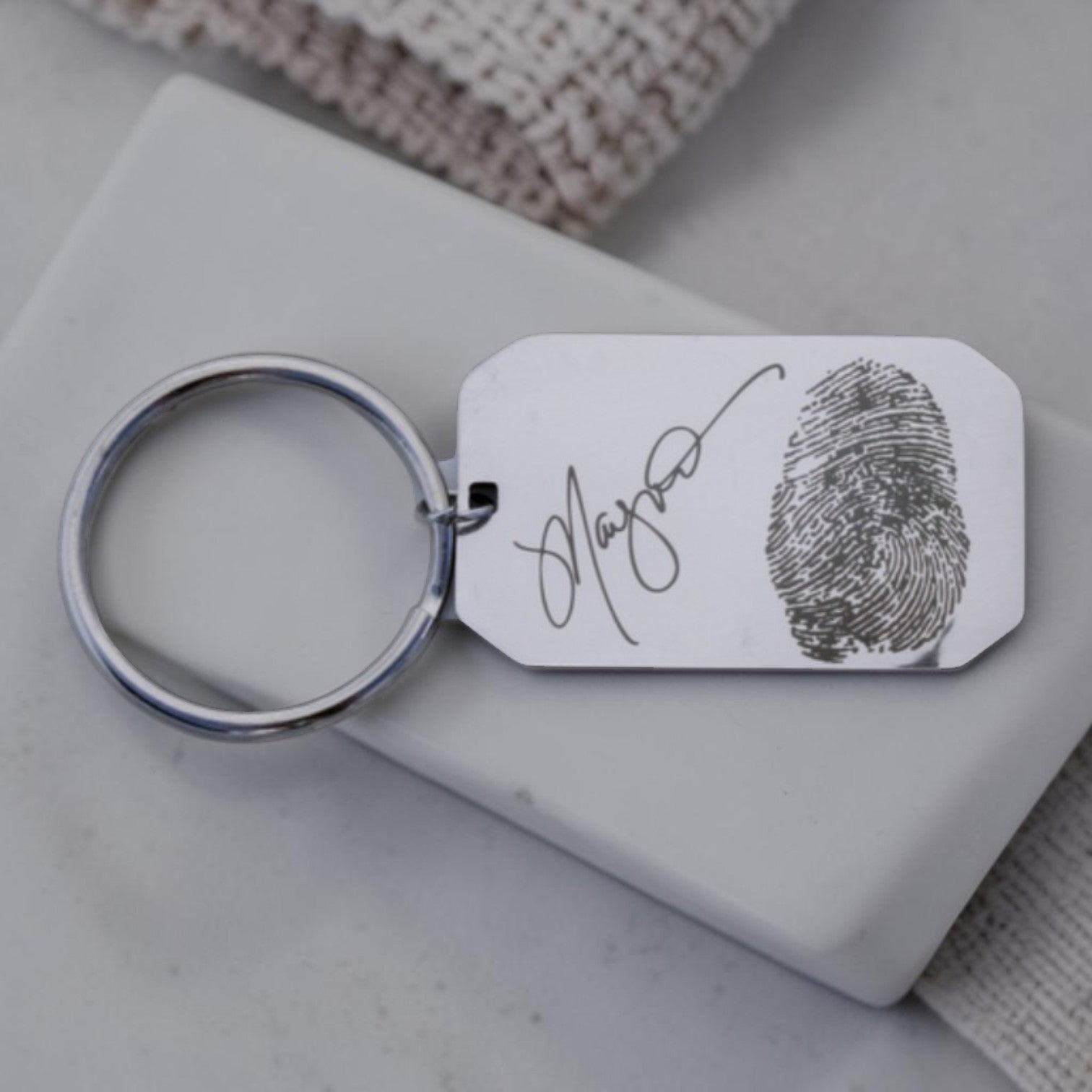 Engraved Fingerprint Dog Tag Keyring