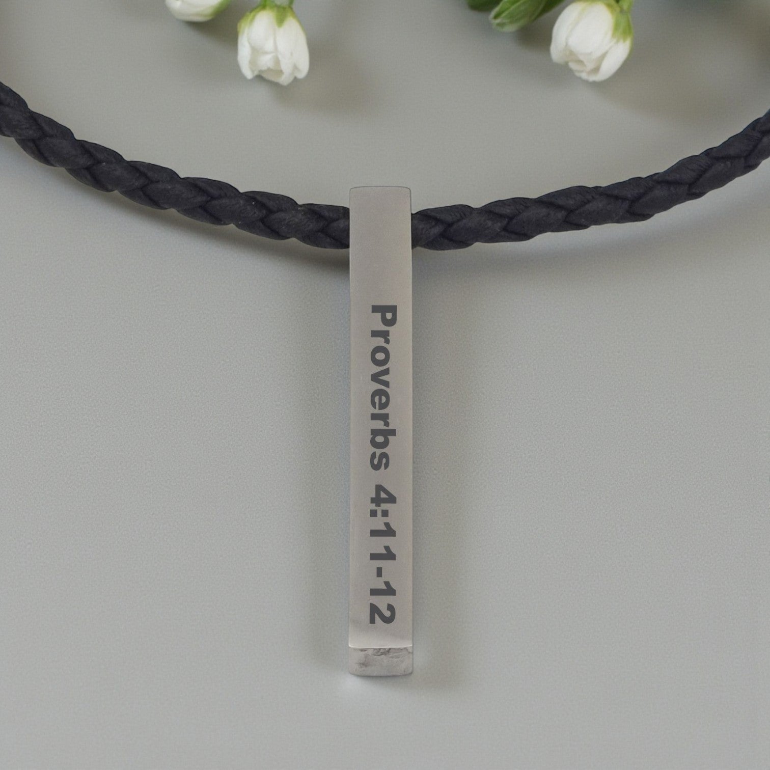 Custom Engraved Bar Pendant and Cord Necklace