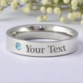 Stainless Steel Engraved Birthstone Ring - March
