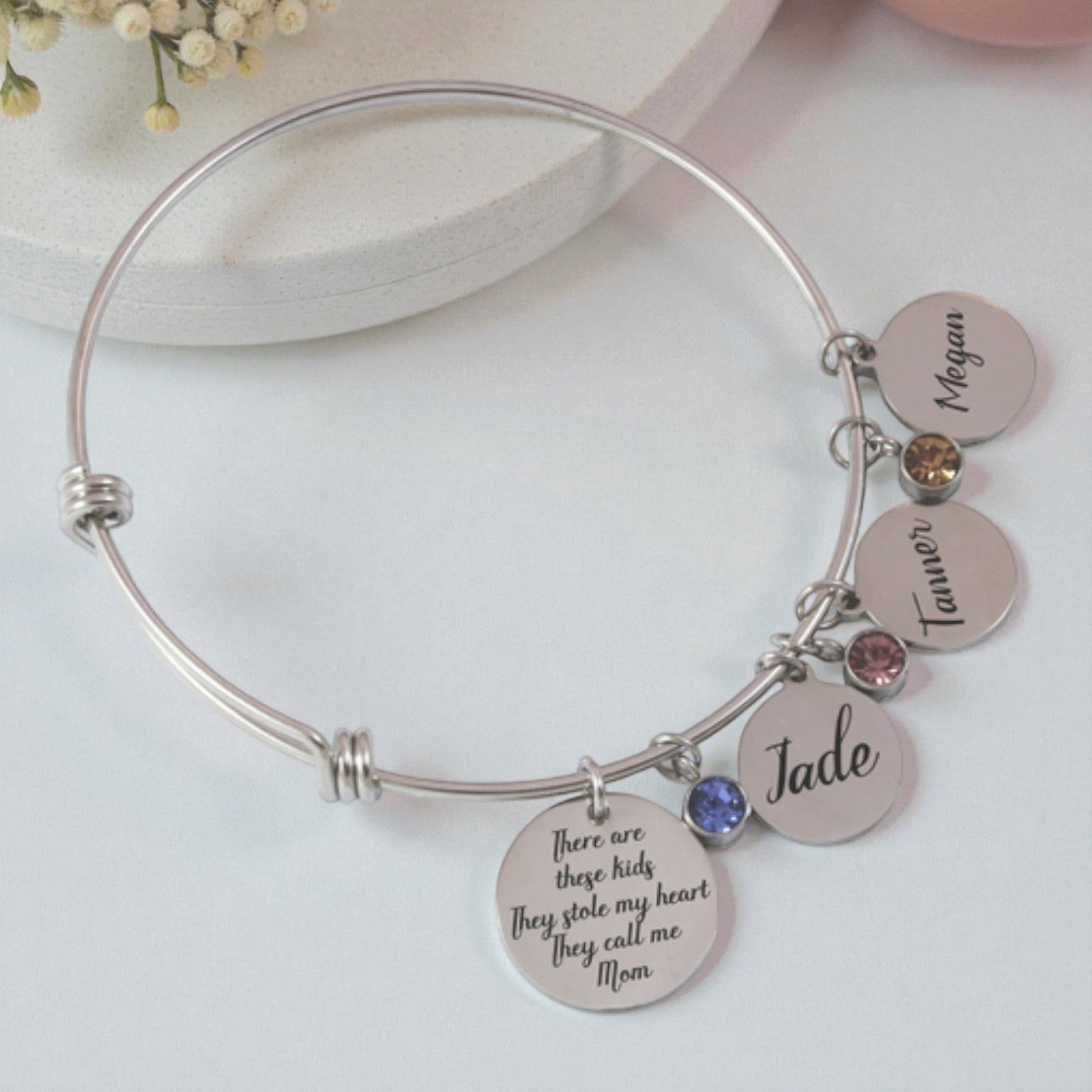 Personalized Charms on Adjustable Bangle
