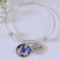 Adjustable Bangle with Custom Engraved Heart Charm & Photo Charm