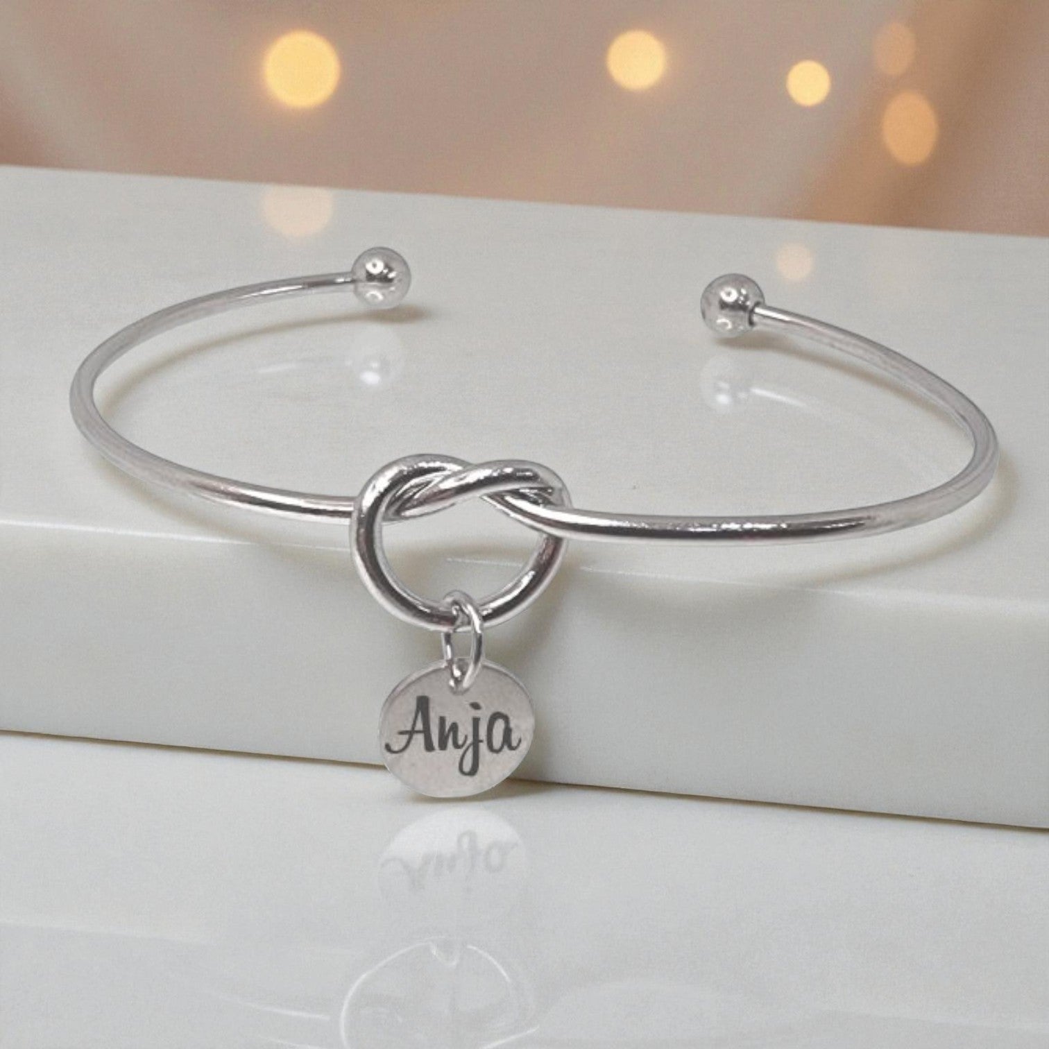 Infinity Knot Bangle with 1 Engraved Charm