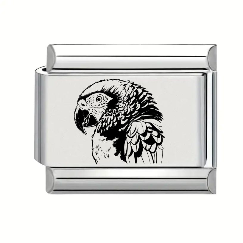 9mm Laser Engraved Charm - African Grey Parrot