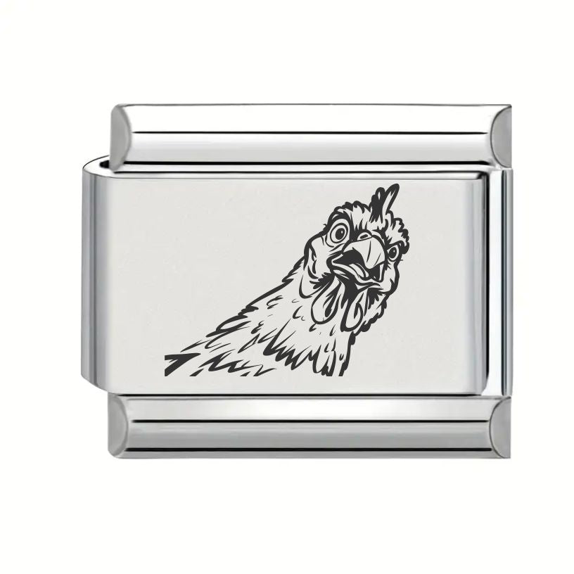 9mm Laser Engraved Charm - Funny Chicken