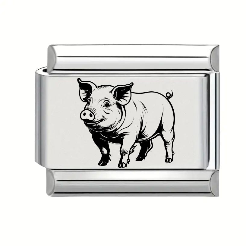 9mm Laser Engraved Charm - Pig