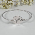 Stainless Steel Hook Bangle with Personalized Engraved Round Charm