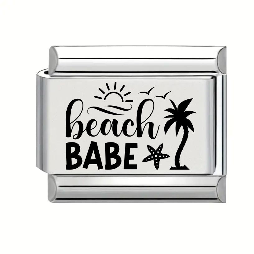 9mm Laser Engraved Charm - Beach Babe