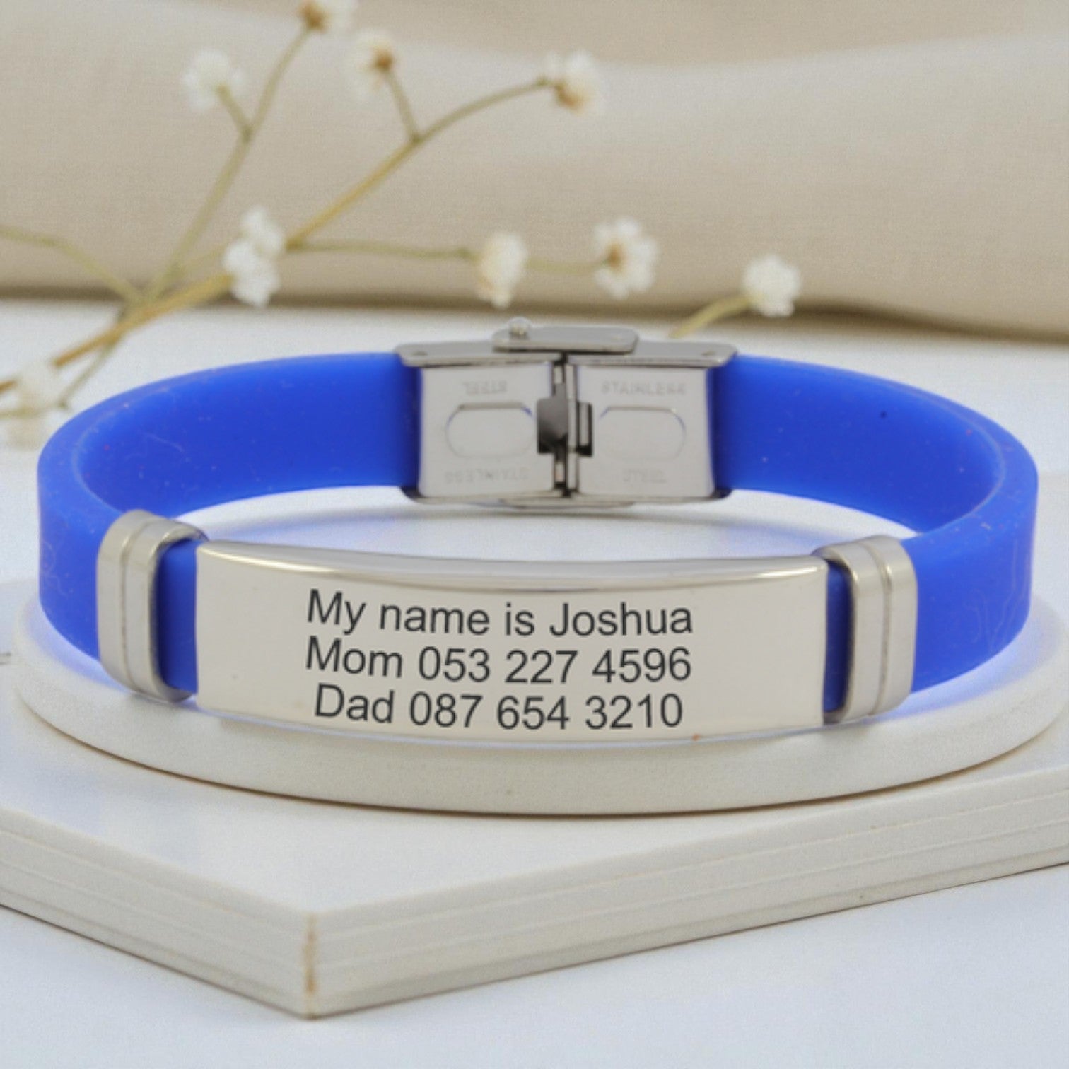 Personalized Engraved Blue Rubber Bracelet