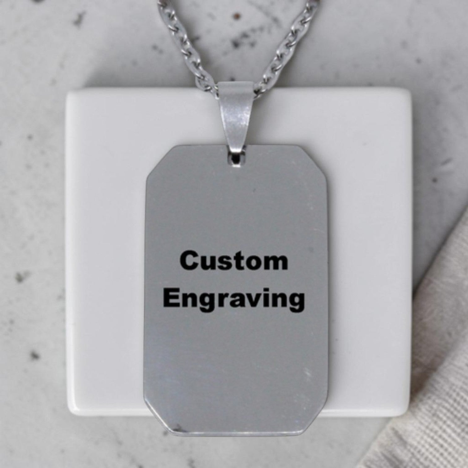 Personalized Engraved Dog Tag Pendant and Chain