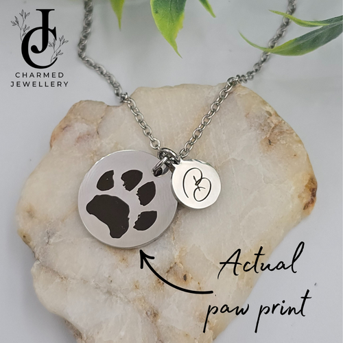 Photo Engraved Paw/Photo Round Disc Necklace