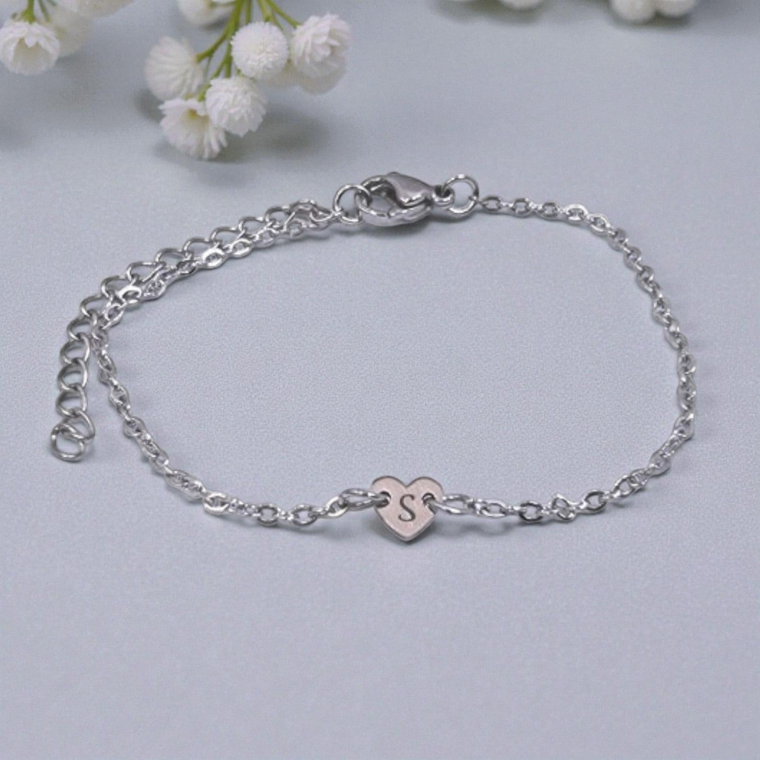 Children's Custom Engraved Letter Heart Bracelet