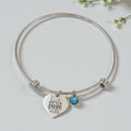 Adjustable Bangle with Heart & Birthstone Charms