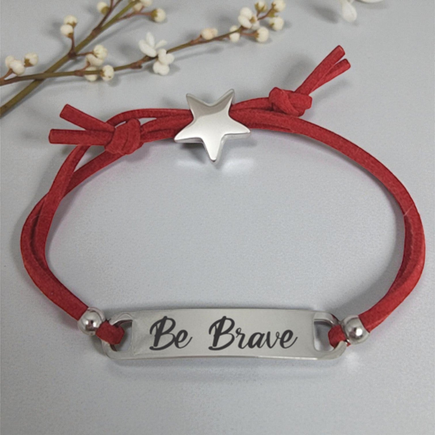 Kids Red Cord ID Bracelet with Engraved Star Charm