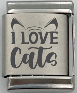 13mm Laser Engraved Charm - I Love Cats