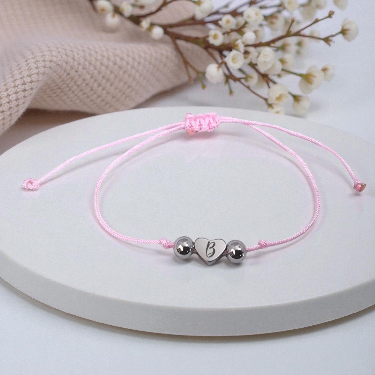 Children's Pink Rope Bracelet with Custom Charm