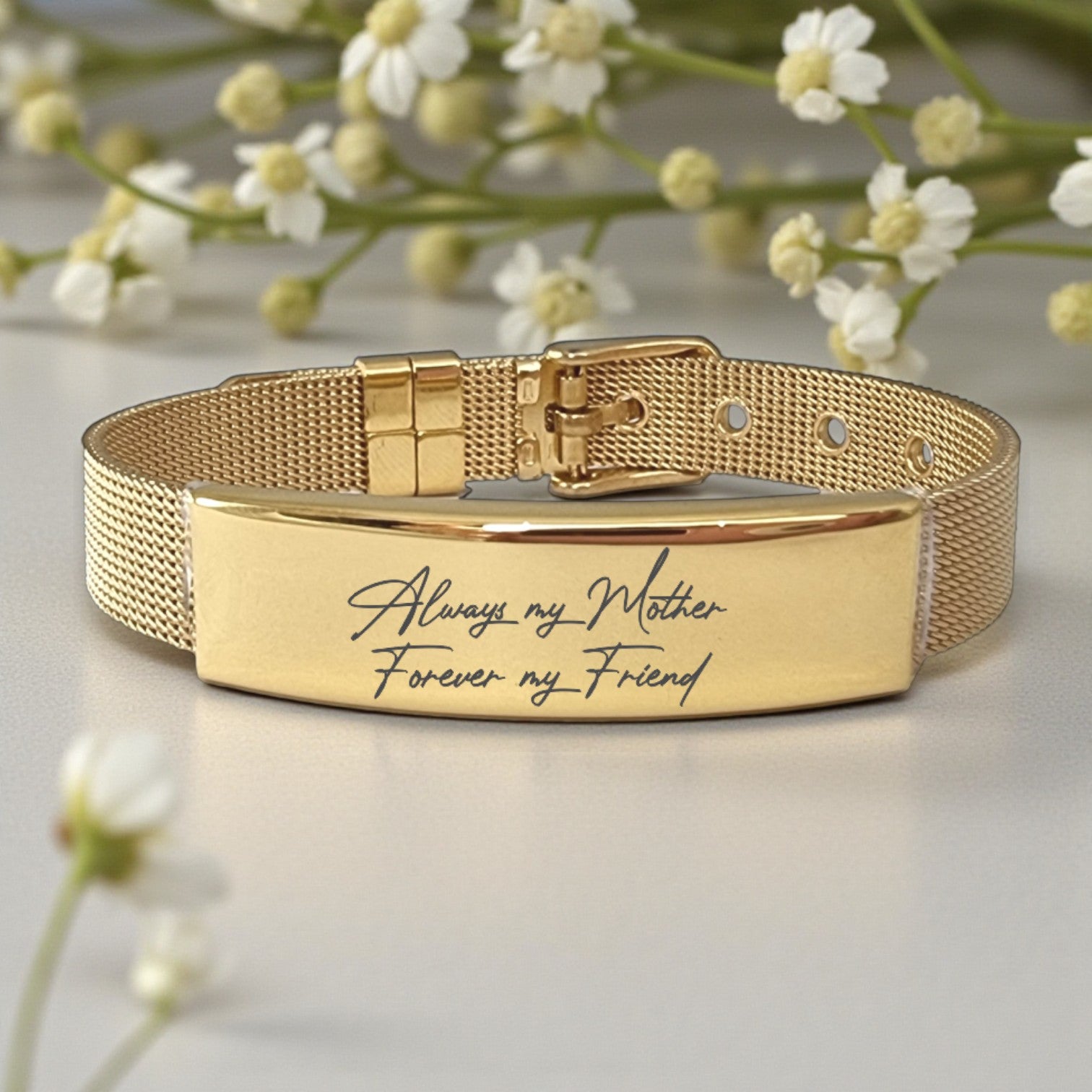 Personalized Gold Plated Stainless Steel Mesh ID Bracelet