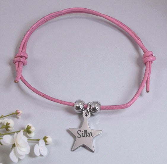 Adjustable Pink Rope Bracelet with Star Charm
