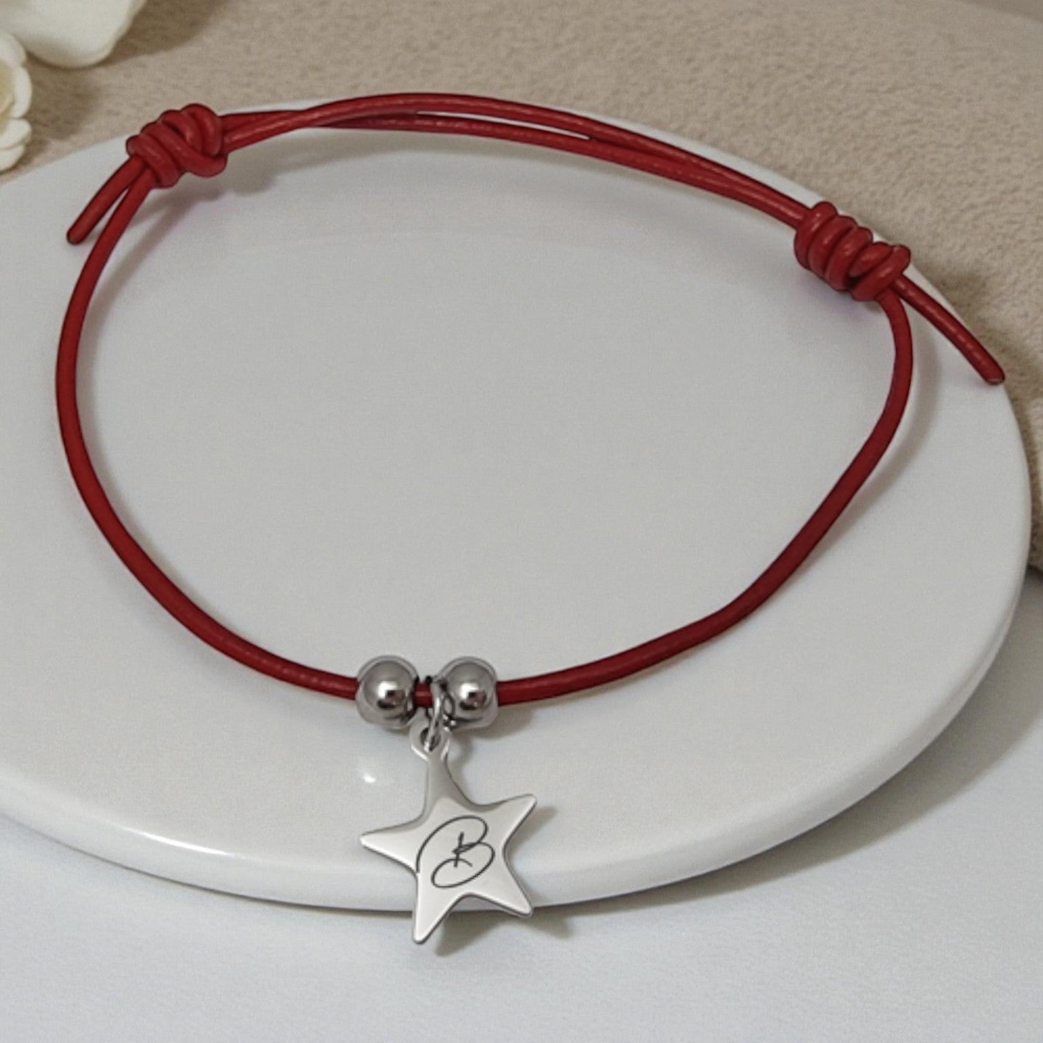 Adjustable Red Cord Bracelet with Star Charm