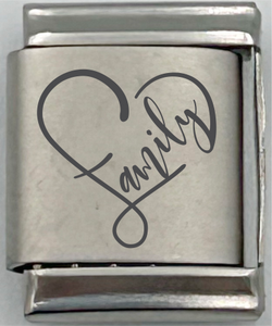 13mm Laser Engraved Charm - Family Heart