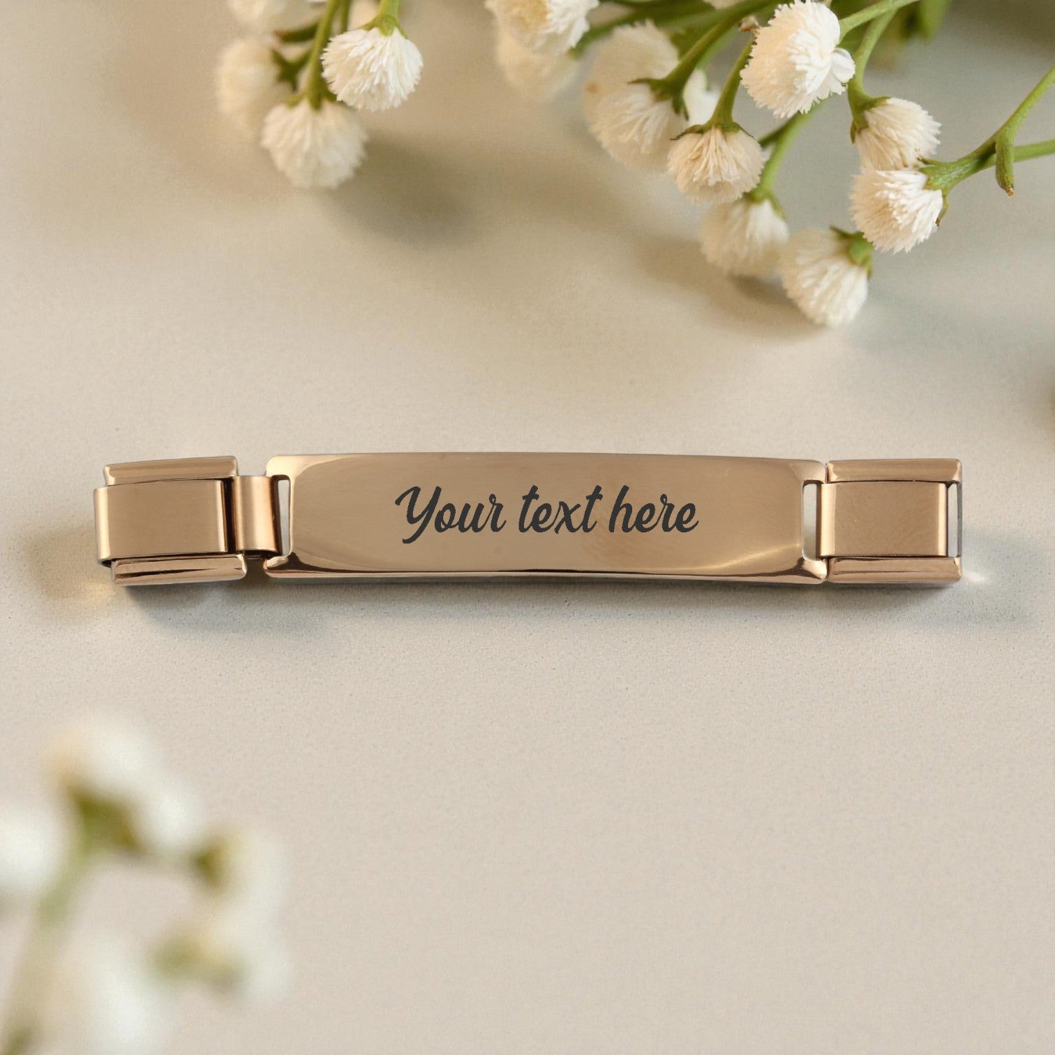 9mm Engraved Rose Gold Connector Bar Italian charm (Click to Personalize)