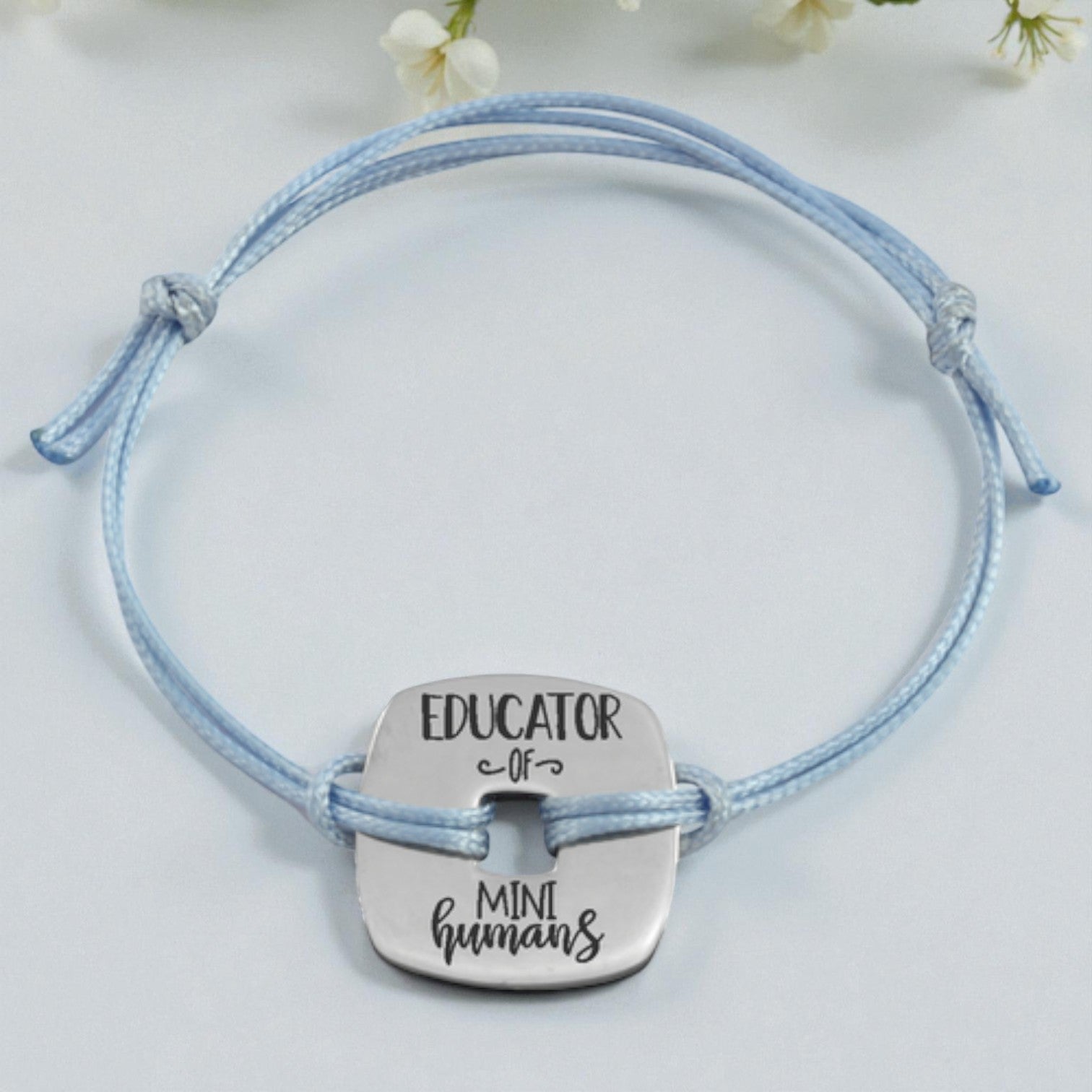 Engraved Blue Cord Teacher Bracelet