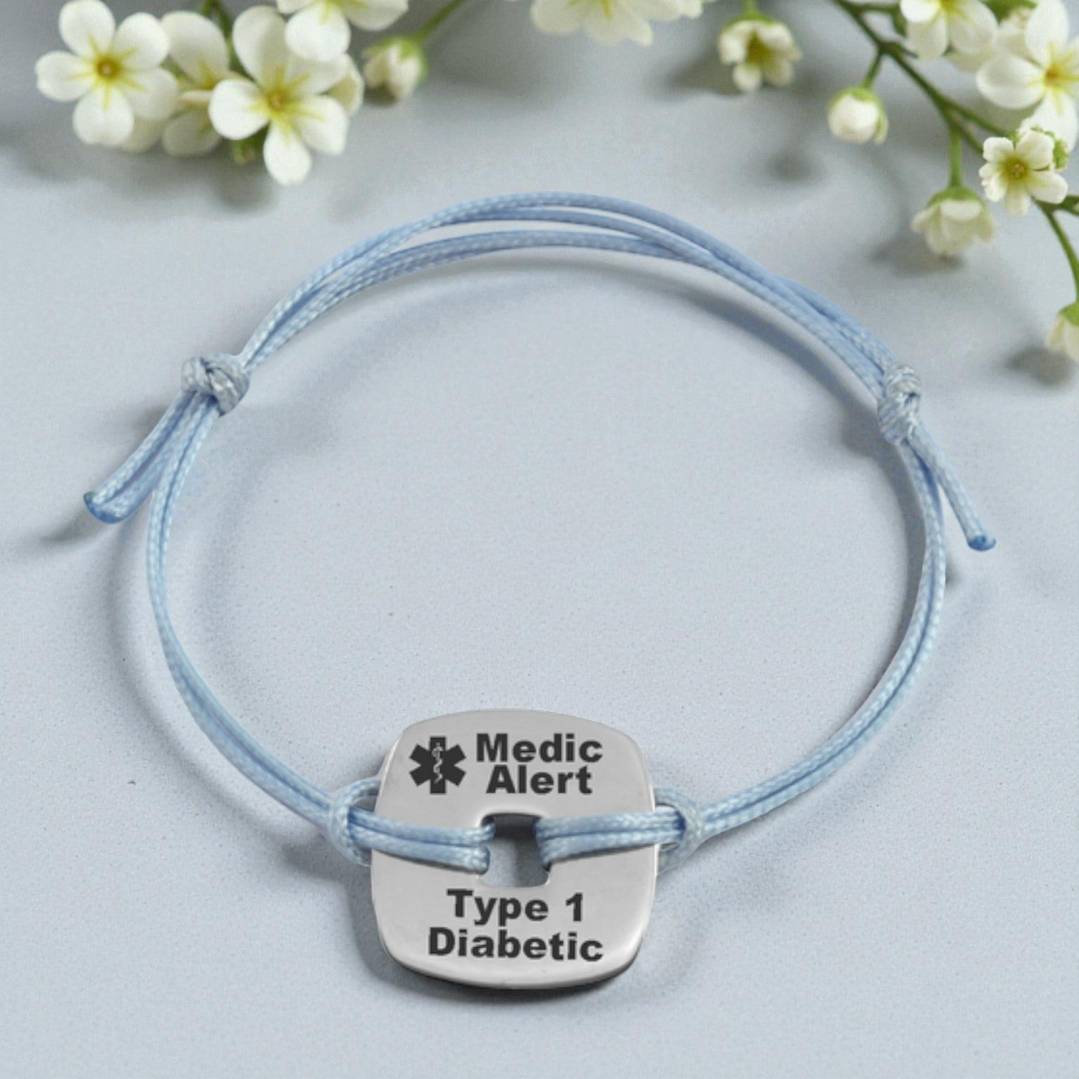 Medical Alert Personalized Engraved Blue Cord Bracelet