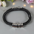 Adjustable Black Rope Bracelet with Custom Engraved Ring