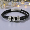 Black Rope Bracelet with Custom Engraved Ring