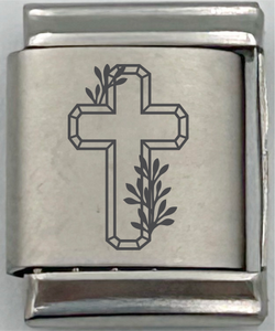 13mm Laser Engraved Charm - Floral Cross