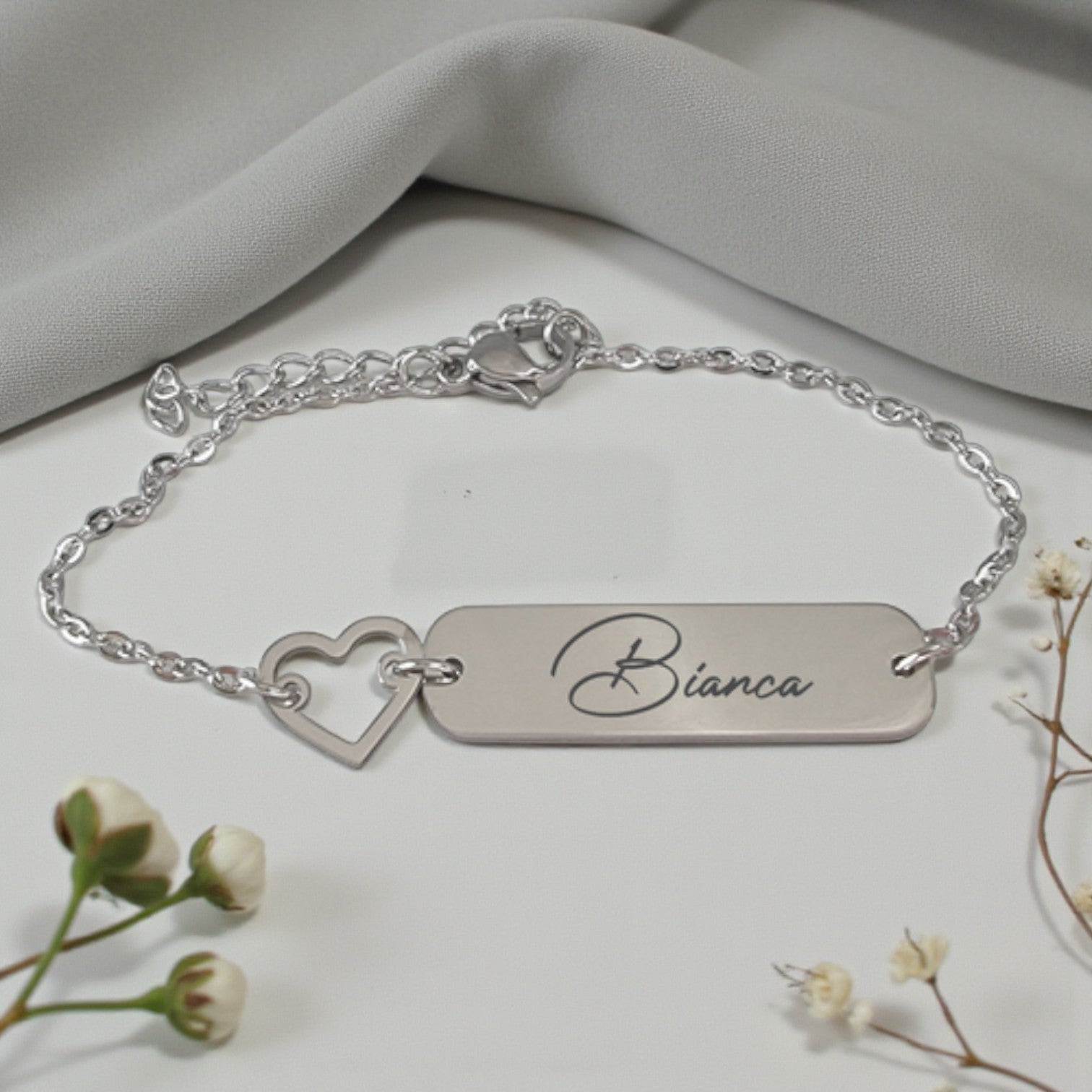 Personalized Stainless Steel ID Bracelet with Heart