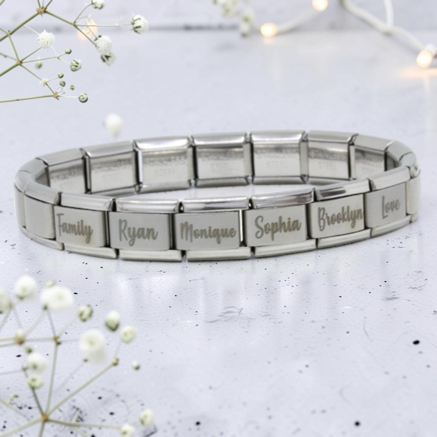 9mm Engraved Name Italian Charm Bracelet (Matte)