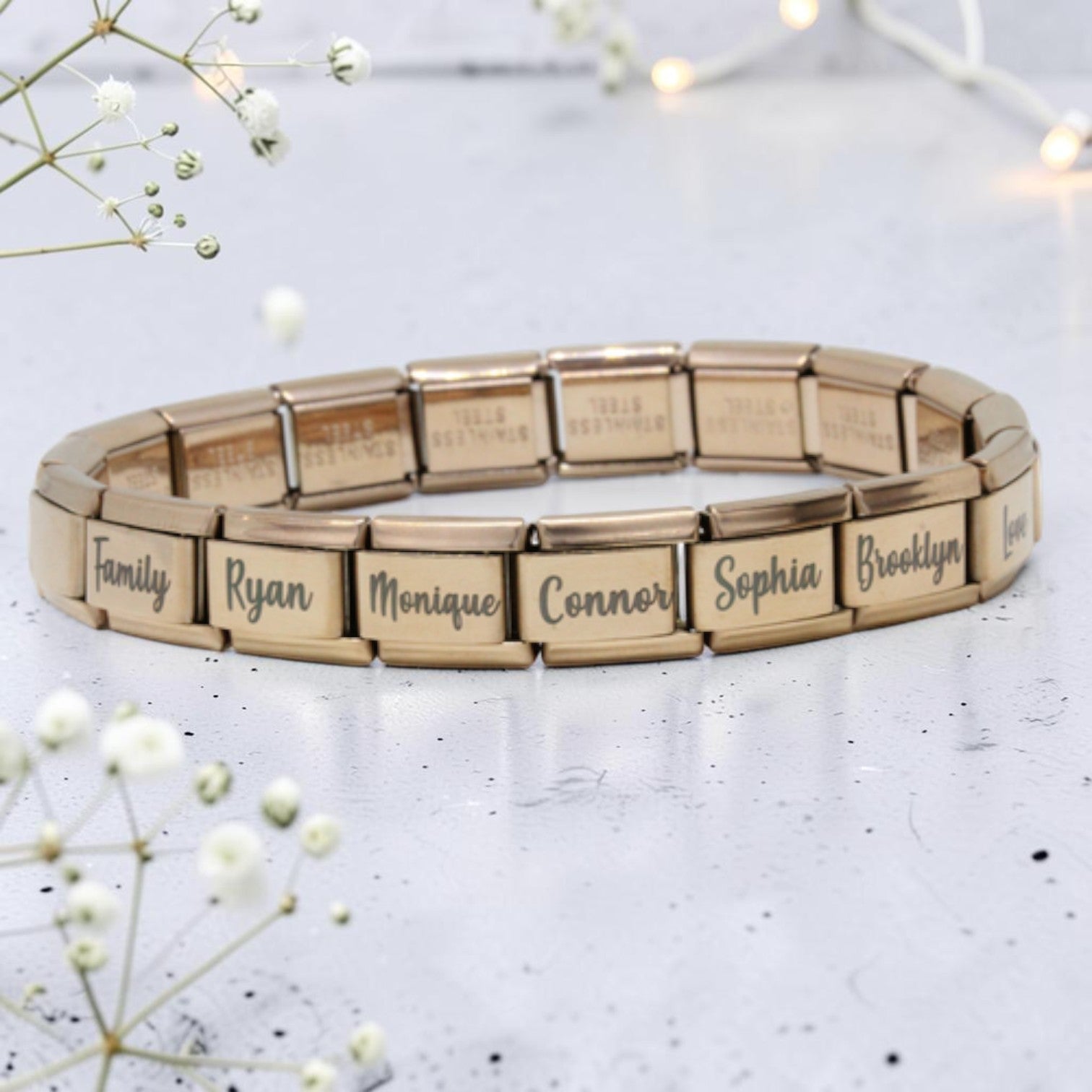 9mm Engraved Name Italian Charm Bracelet (Rose Gold)