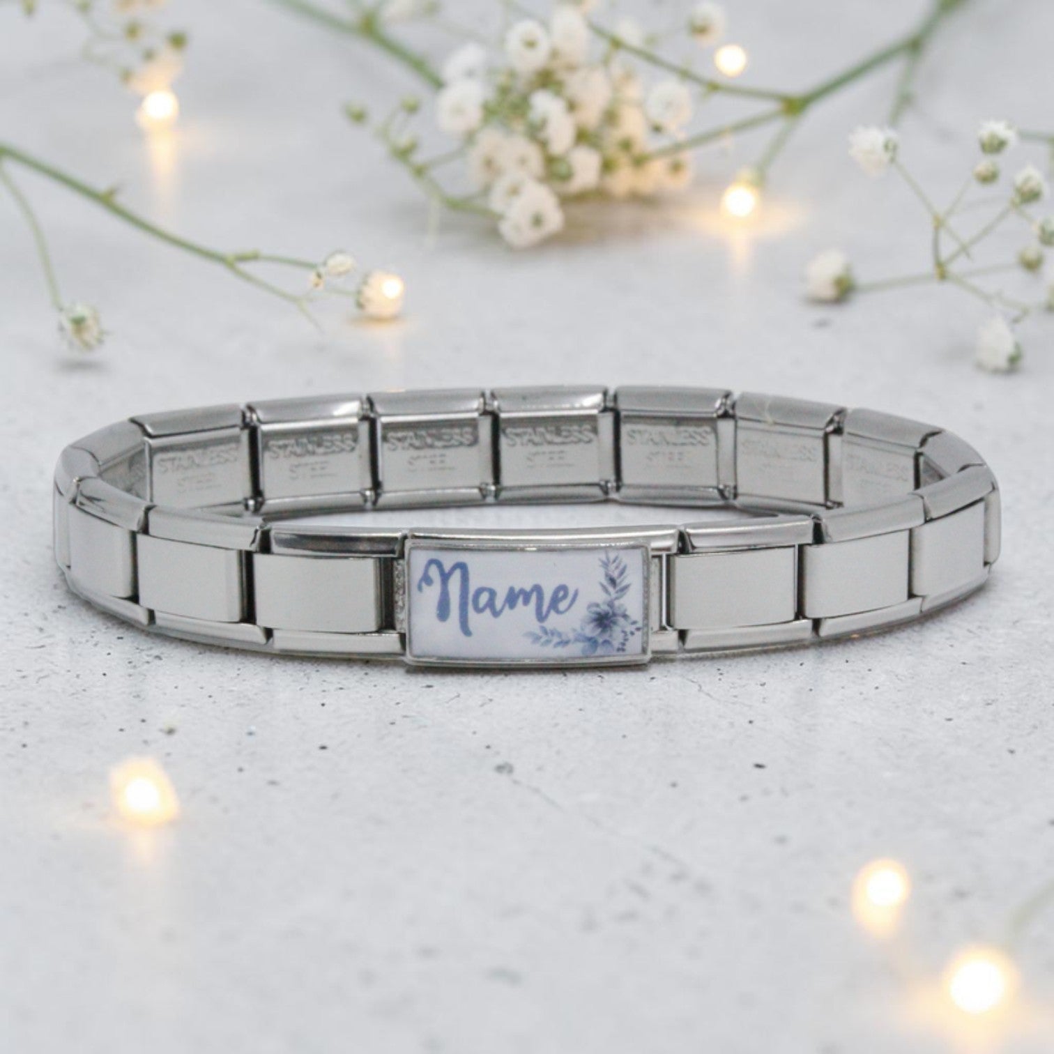9mm Italian Charm Bracelet + Superlink Name Charm 4 (click to personalize)