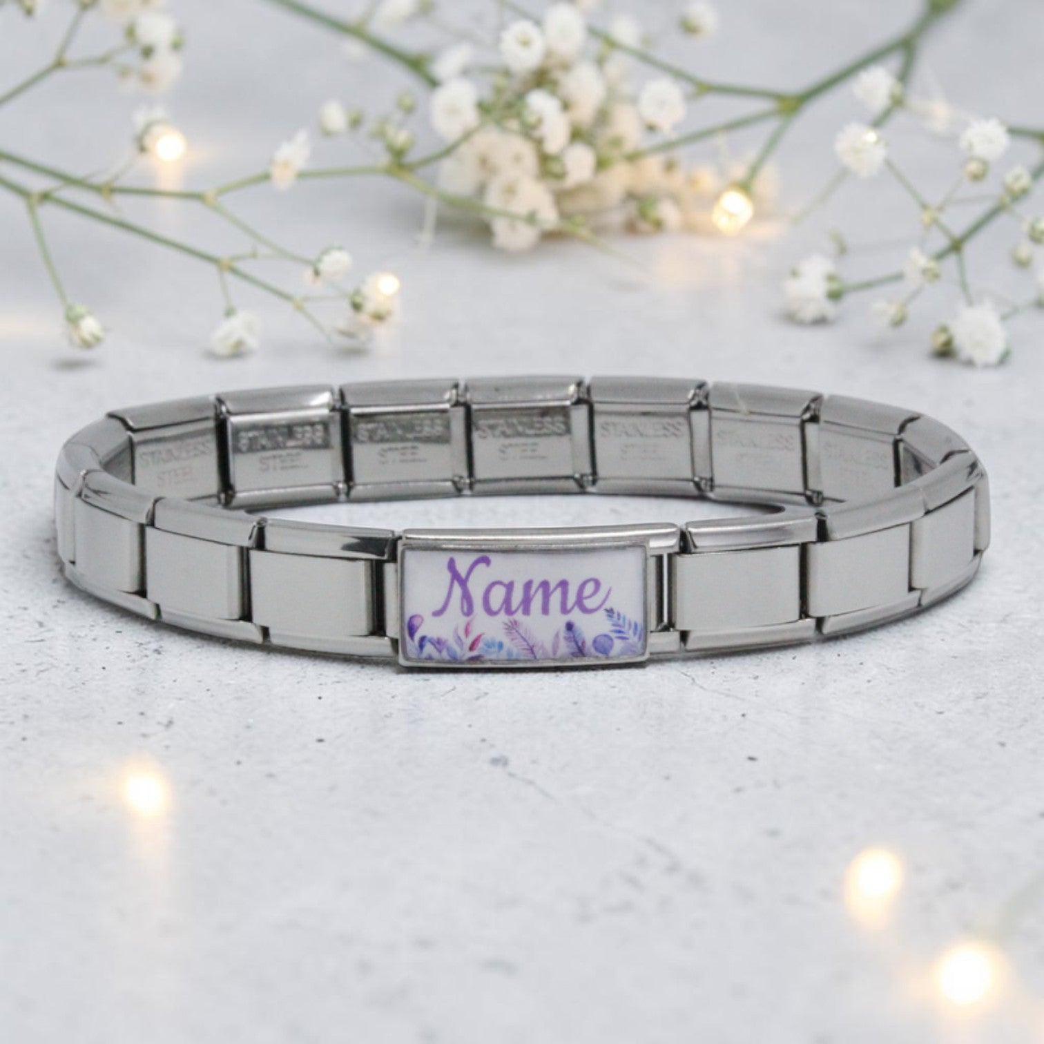 9mm Italian Charm Bracelet + Superlink Name Charm 5 (click to personalize)