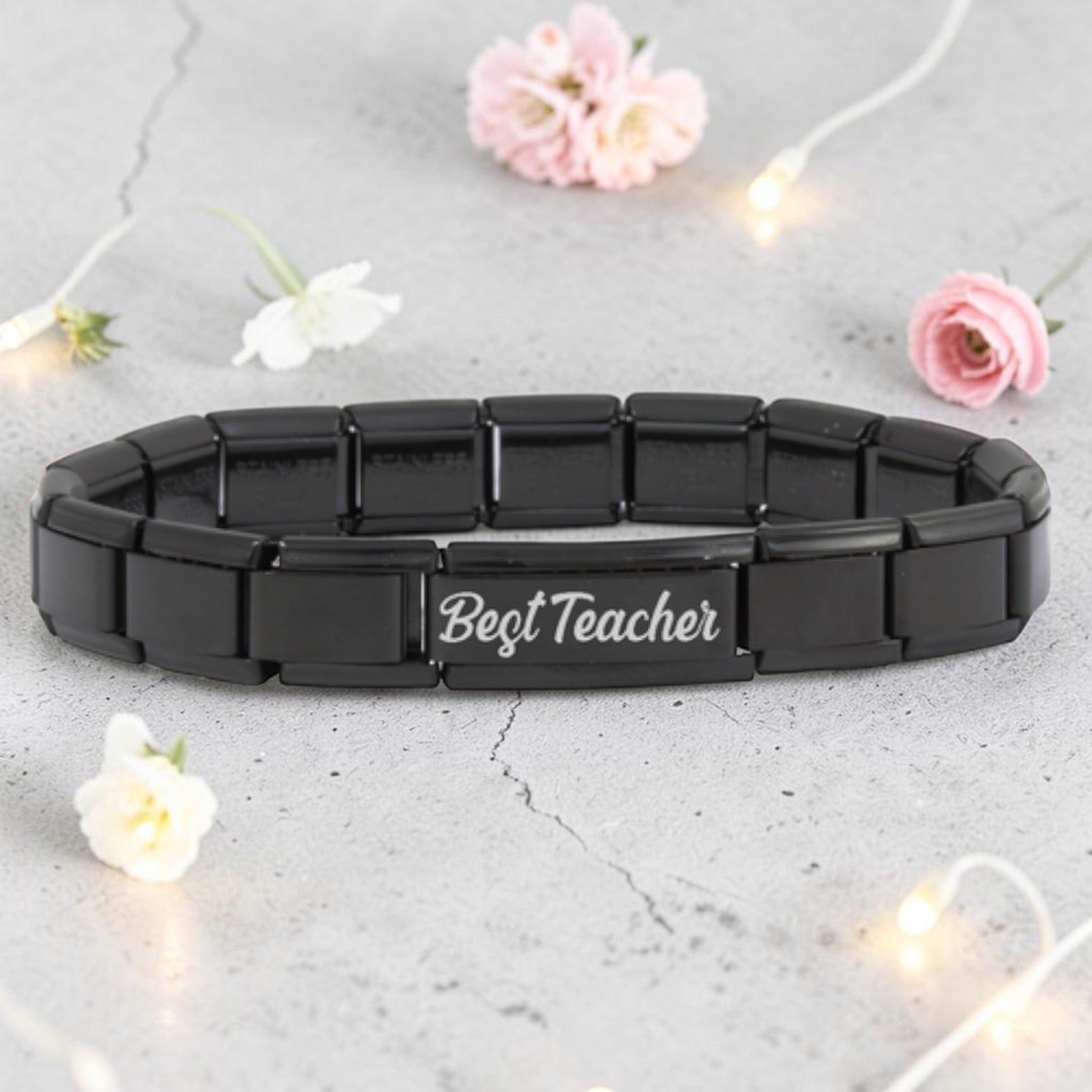 9mm Black Superlink Engraved Teacher Italian Charm Bracelet 2