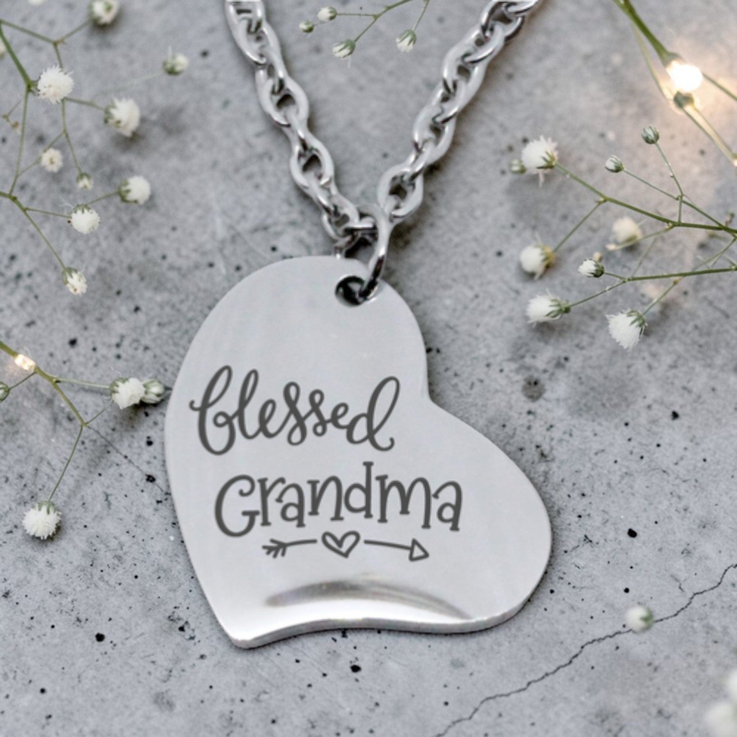 Blessed Grandma Side Heart Pendant with Chain